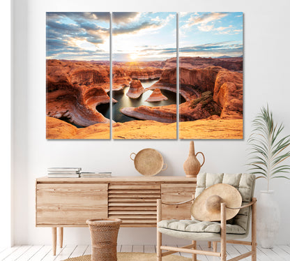 Reflection Canyon in Powell Lake USA Canvas Print ArtLexy 3 Panels 36"x24" inches 