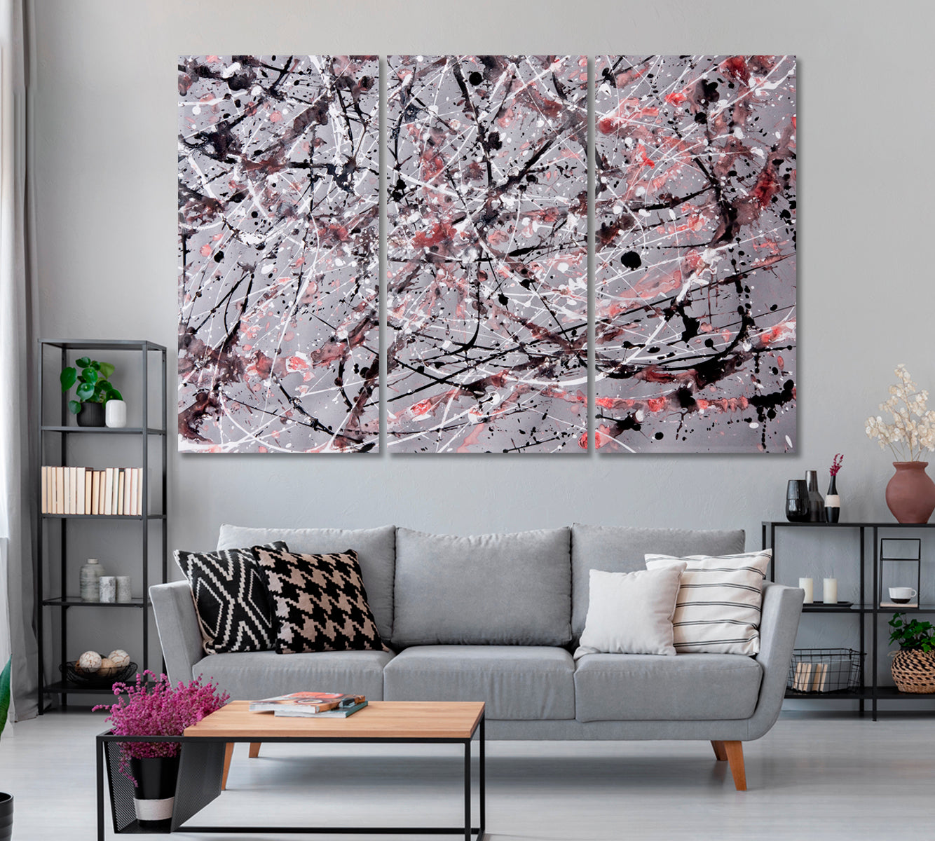 Abstract Expressionism Drip Pattern Canvas Print ArtLexy 3 Panels 36"x24" inches 