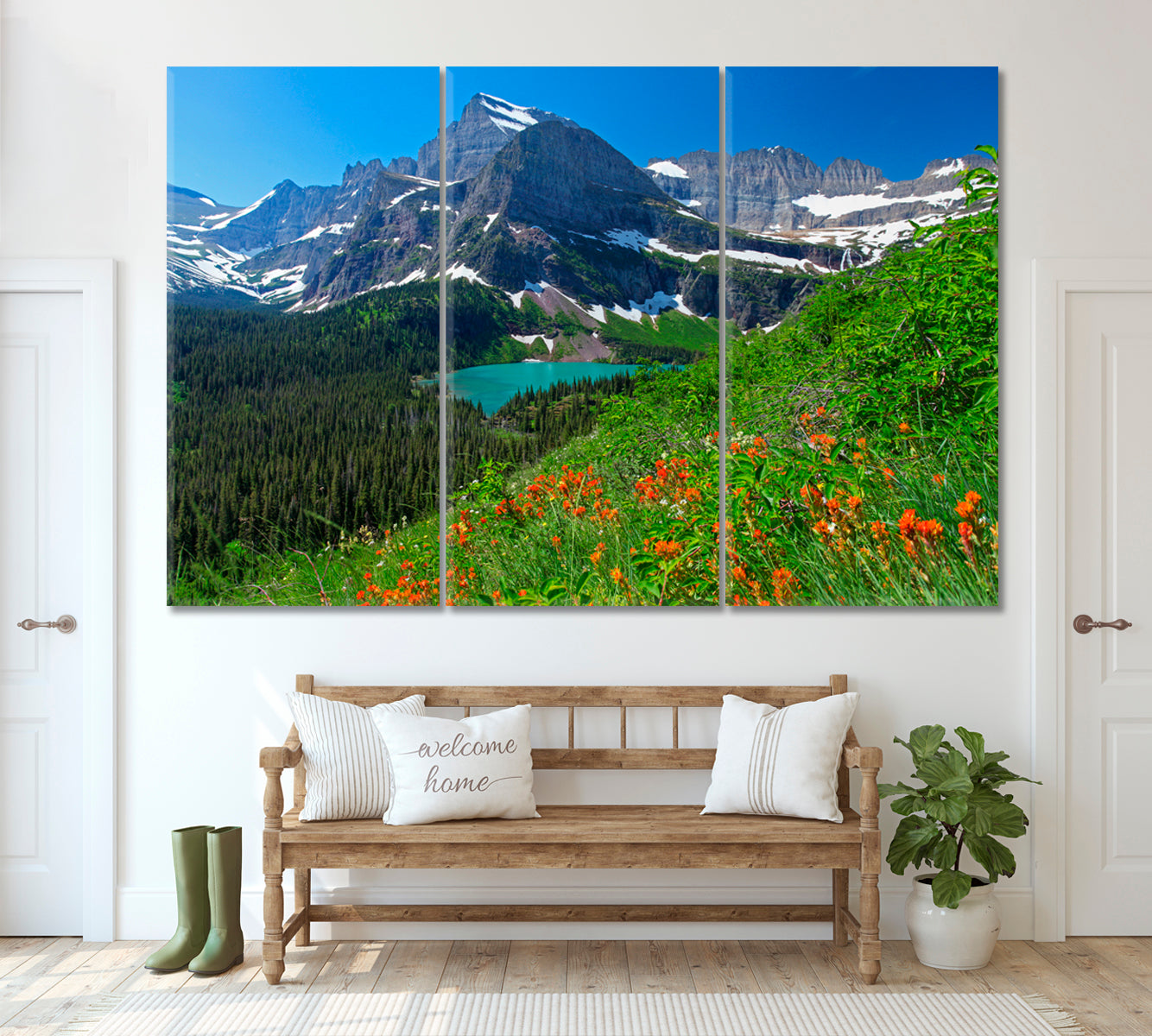 Glacier National Park in Montana Canvas Print ArtLexy 3 Panels 36"x24" inches 