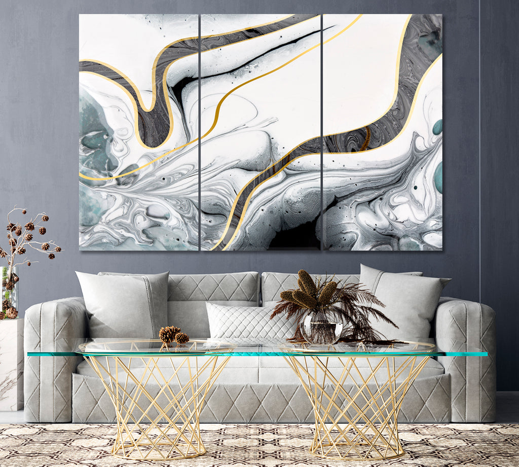 Abstract Gray Wavy Marble Canvas Print ArtLexy 3 Panels 36"x24" inches 