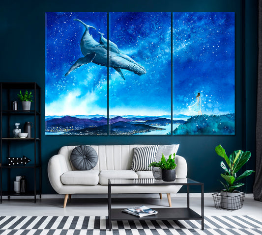 Conversation with Whale Canvas Print ArtLexy 3 Panels 36"x24" inches 