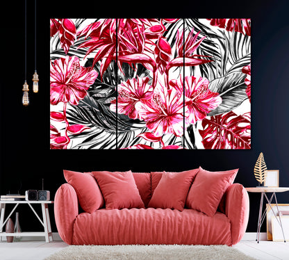 Colorful Tropical Flowers Canvas Print ArtLexy 3 Panels 36"x24" inches 