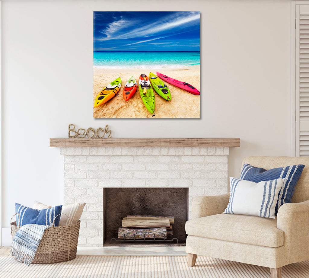 Tropical Beach with Kayaks Canvas Print ArtLexy   