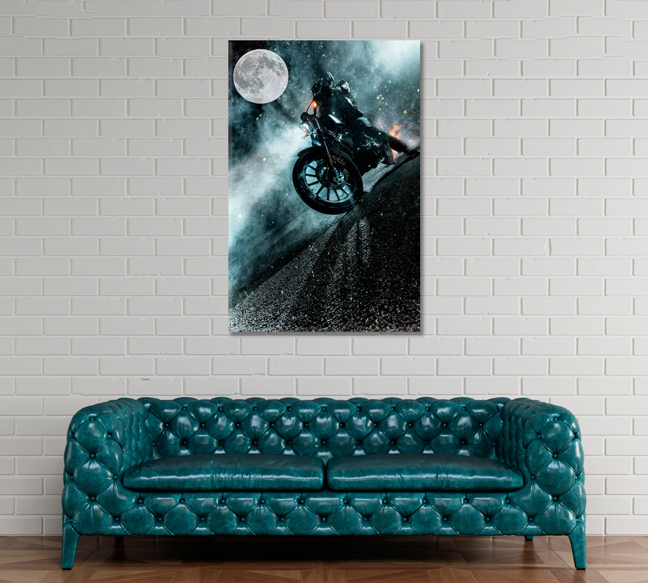 Man Riding Chopper Motorcycle at Night Canvas Print ArtLexy   