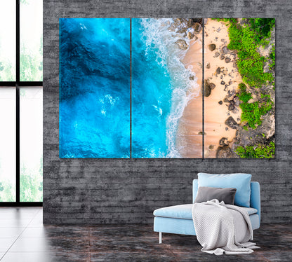 Turquoise Ocean Waves Bali Island Canvas Print ArtLexy 3 Panels 36"x24" inches 