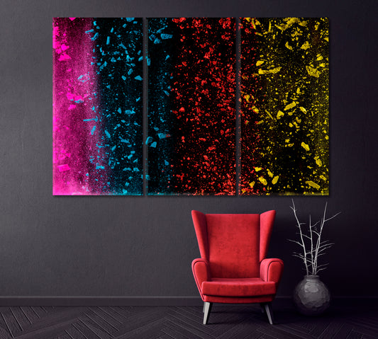 Abstract Multicolor Powder Canvas Print ArtLexy 3 Panels 36"x24" inches 