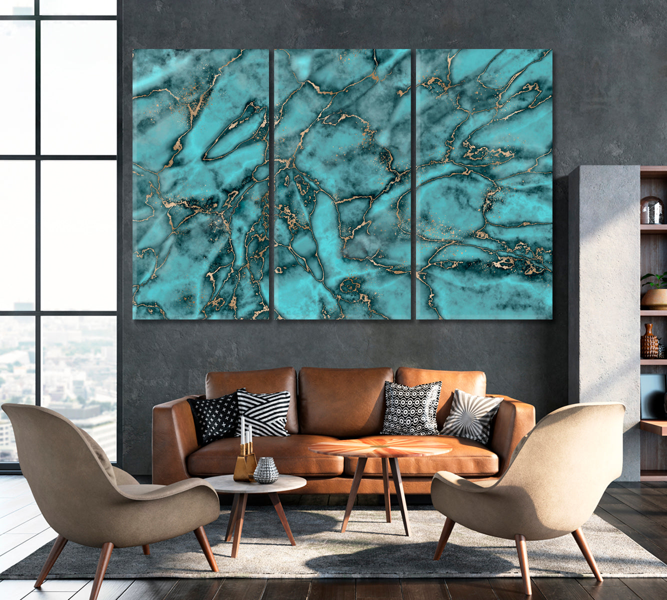 Marble Stone with Gold Veins Canvas Print ArtLexy 3 Panels 36"x24" inches 