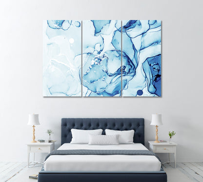 Abstract Blue Liquid Marble Canvas Print ArtLexy 3 Panels 36"x24" inches 