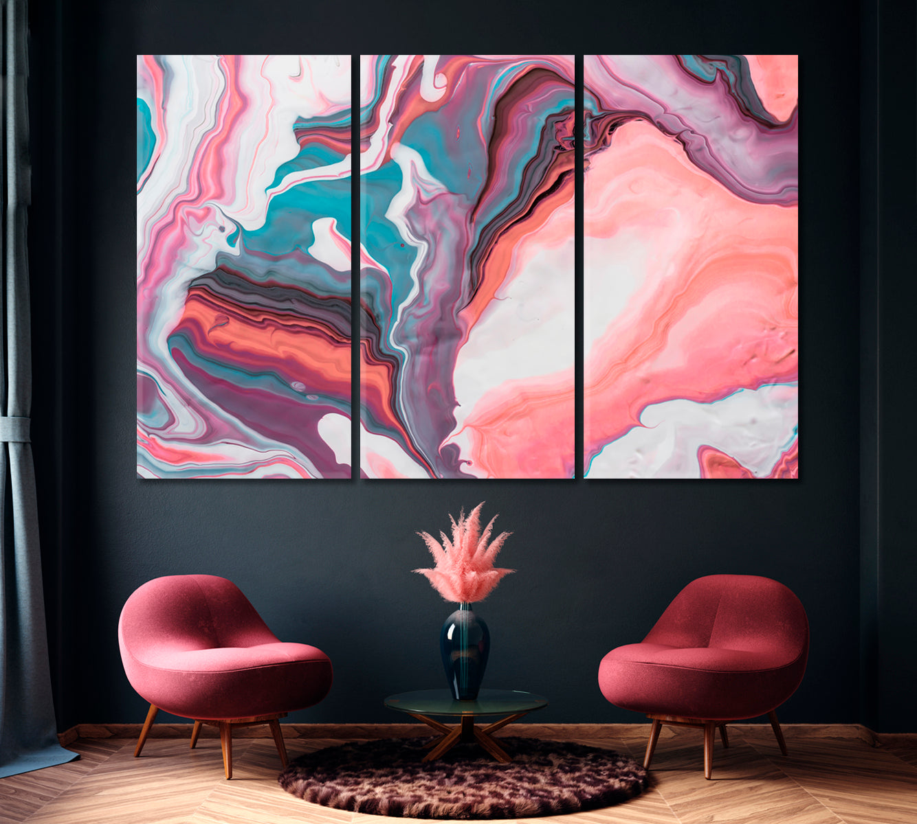 Pastel Colors Abstract Fluid Waves Canvas Print ArtLexy 3 Panels 36"x24" inches 