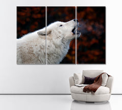 White Wolf Howling Canvas Print ArtLexy 3 Panels 36"x24" inches 