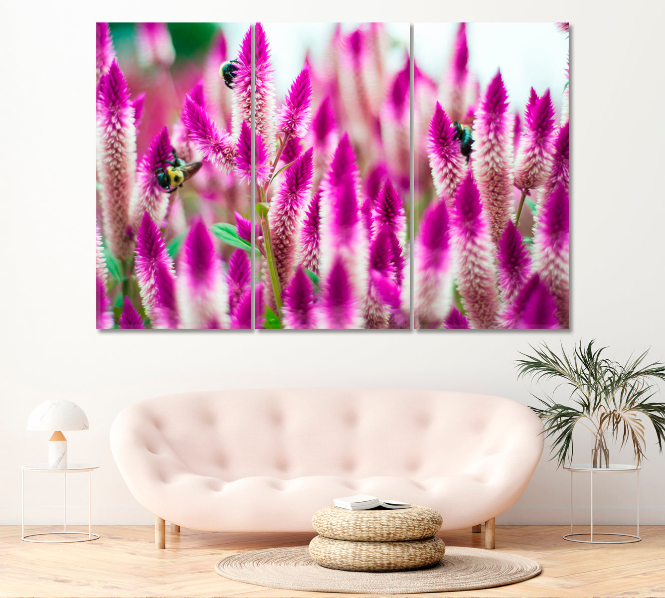 Celosia Flowers Canvas Print ArtLexy 3 Panels 36"x24" inches 