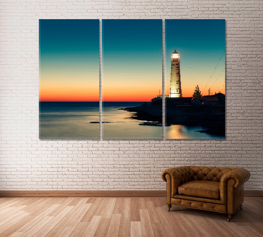 Tarkhankut Lighthouse at Sunset Crimea Canvas Print ArtLexy 3 Panels 36"x24" inches 