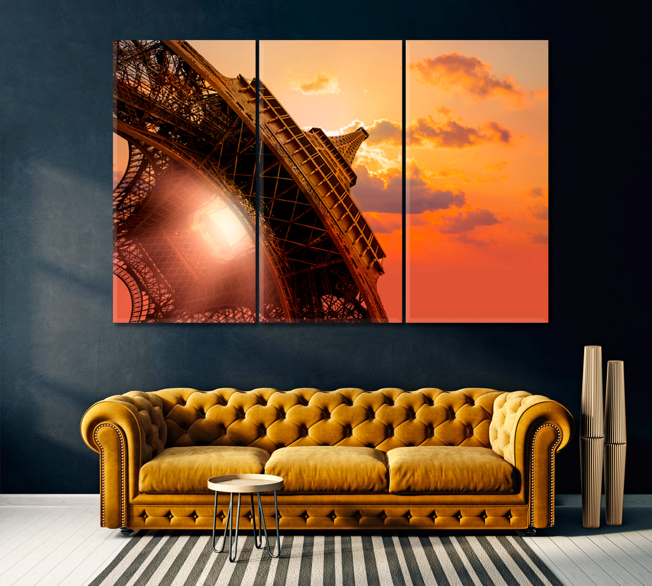 Eiffel Tower at Sunset Canvas Print ArtLexy 3 Panels 36"x24" inches 