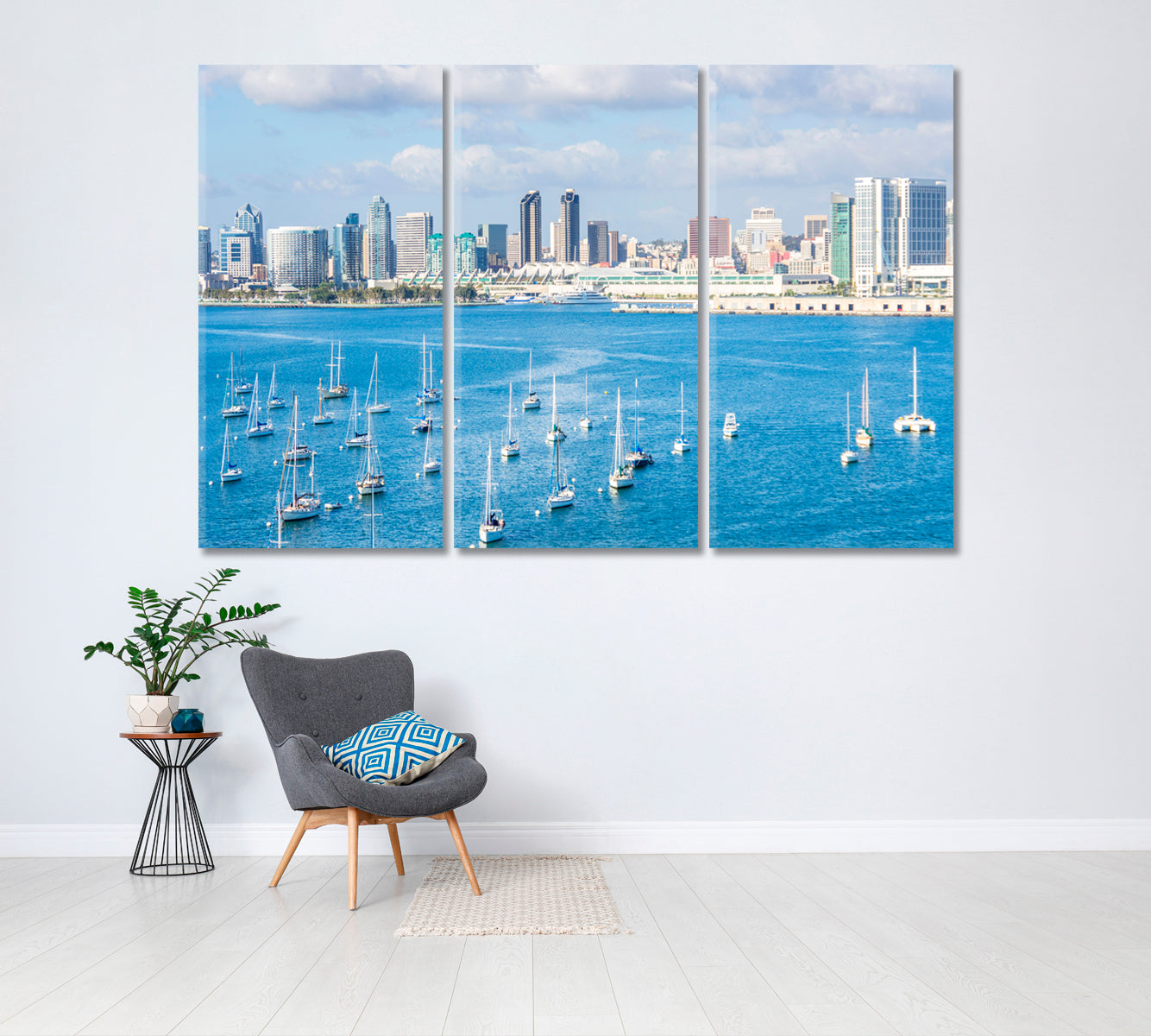 Skyline and Marina San Diego Canvas Print ArtLexy 3 Panels 36"x24" inches 