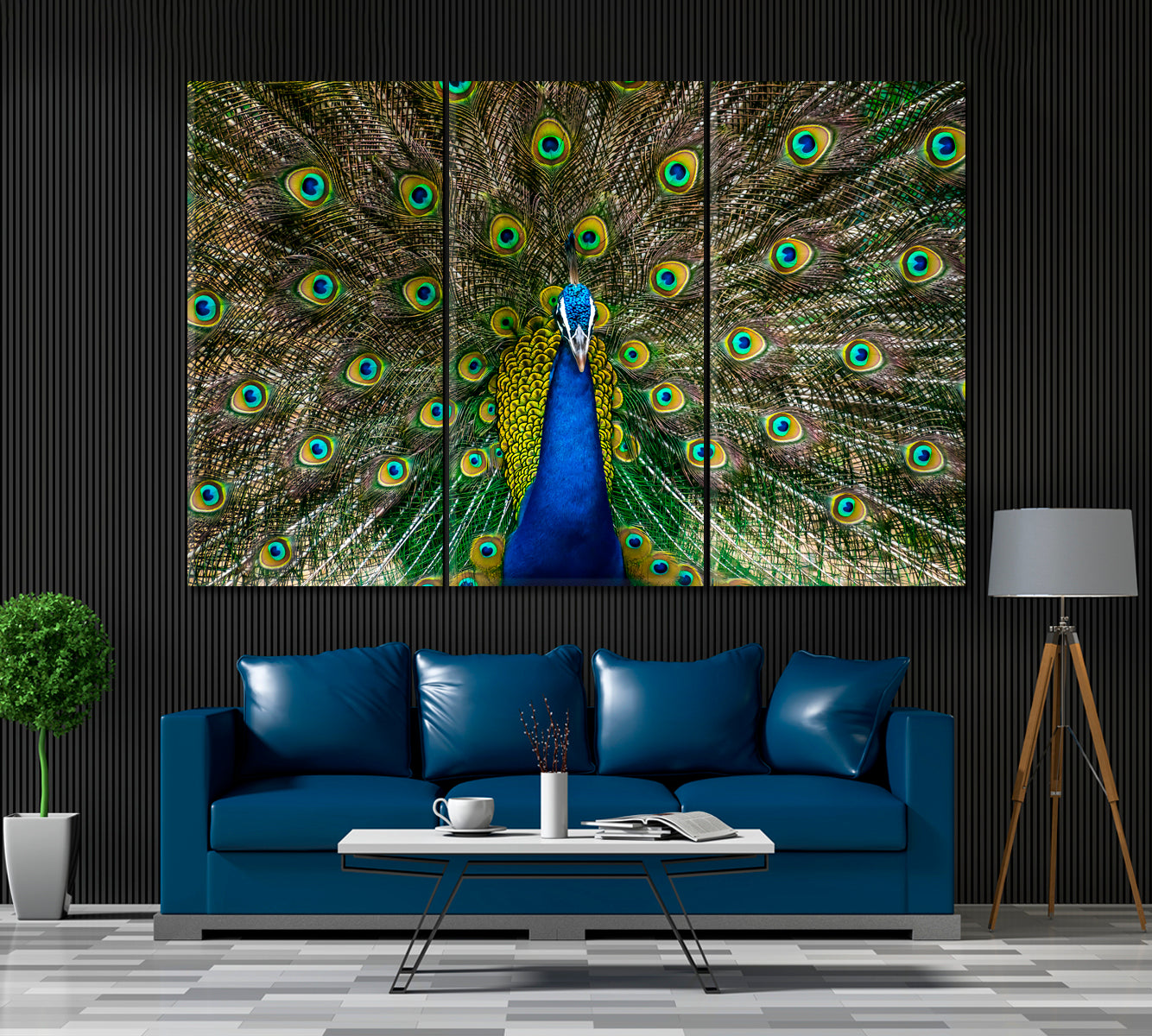 Peacock Showing Bright Feathers Canvas Print ArtLexy 3 Panels 36"x24" inches 