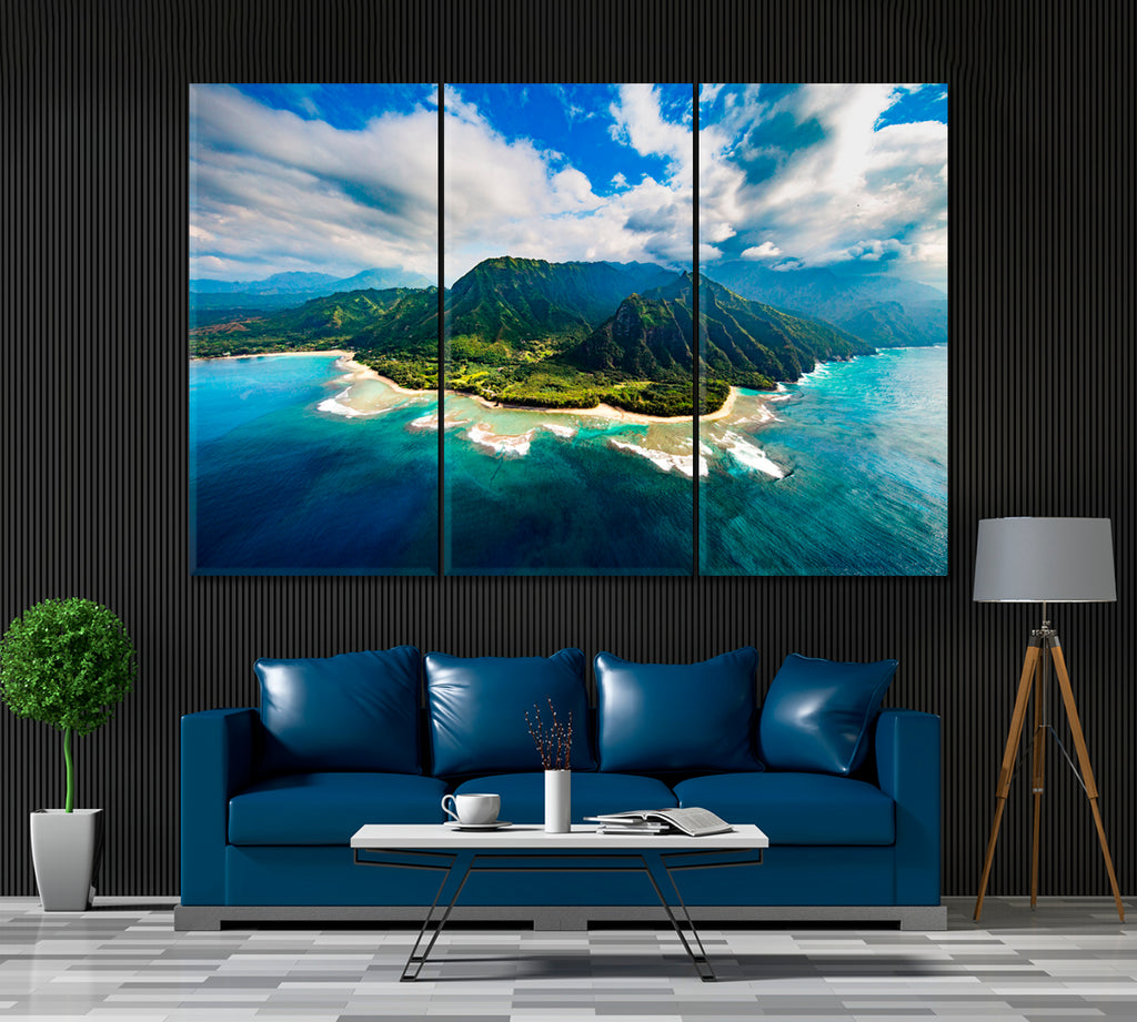 NaPali Coast Kauai Hawaii Canvas Print ArtLexy 3 Panels 36"x24" inches 