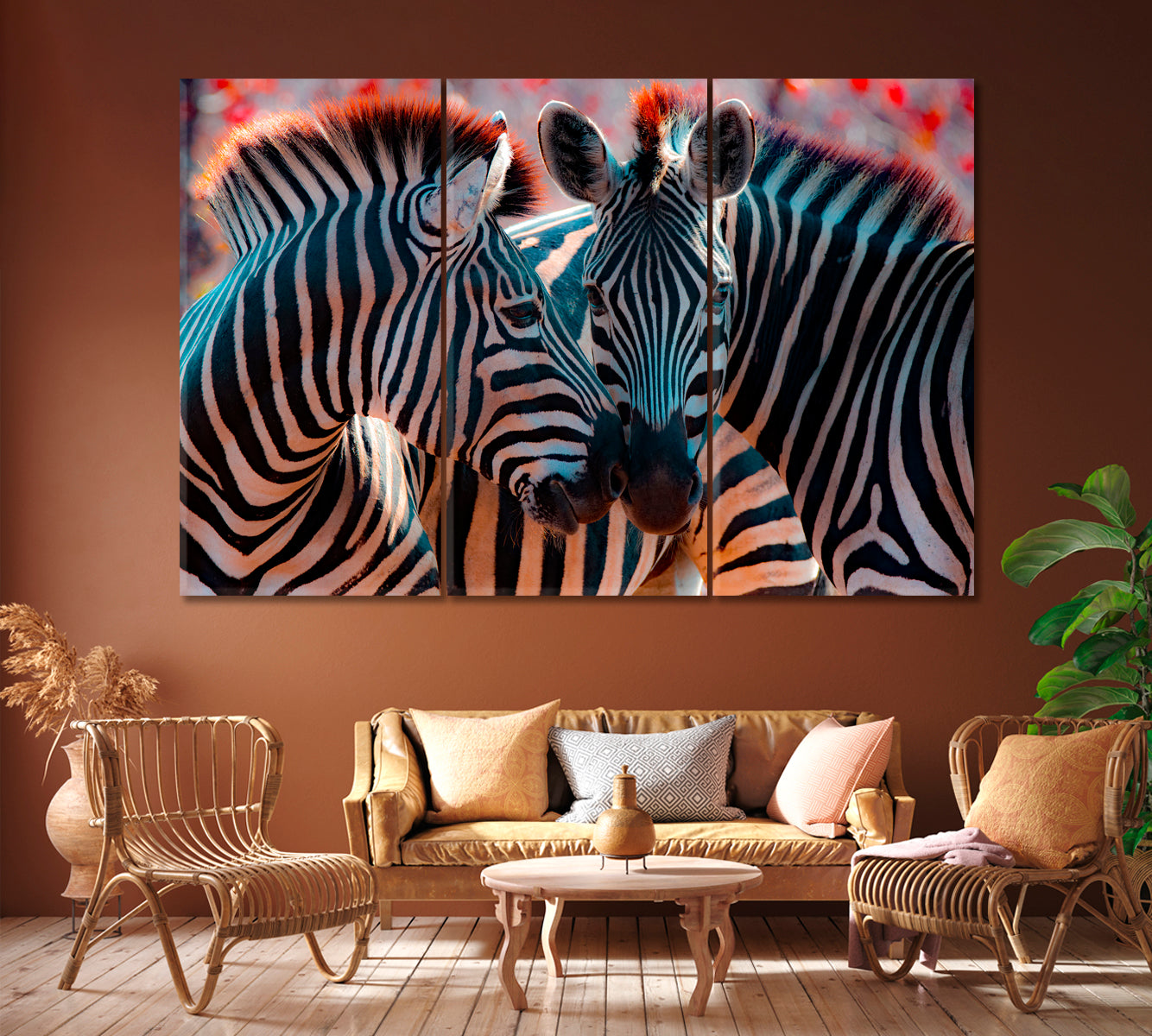 Beautiful Zebras Canvas Print ArtLexy 3 Panels 36"x24" inches 