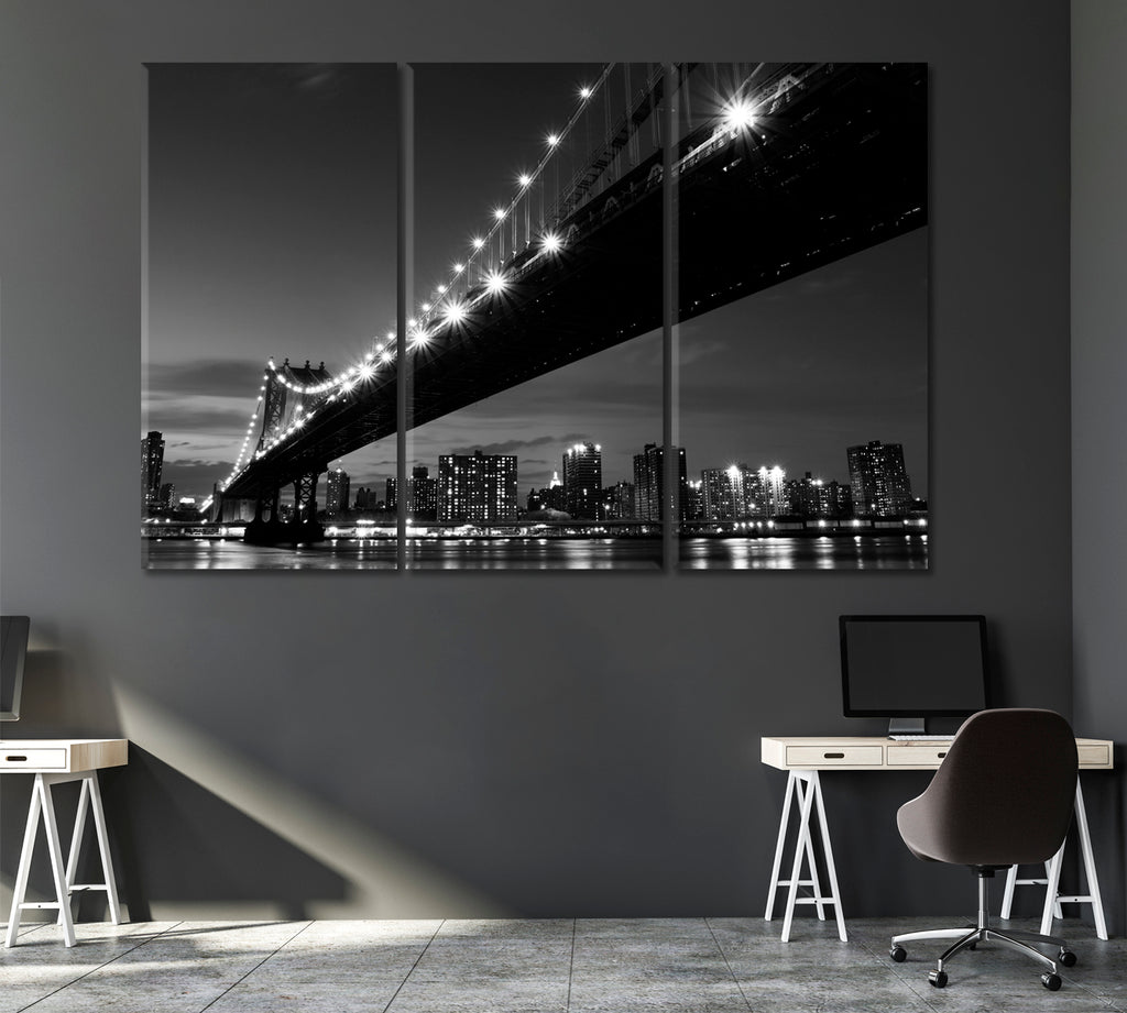 New York City Skyline with Manhattan Bridge Canvas Print ArtLexy 3 Panels 36"x24" inches 