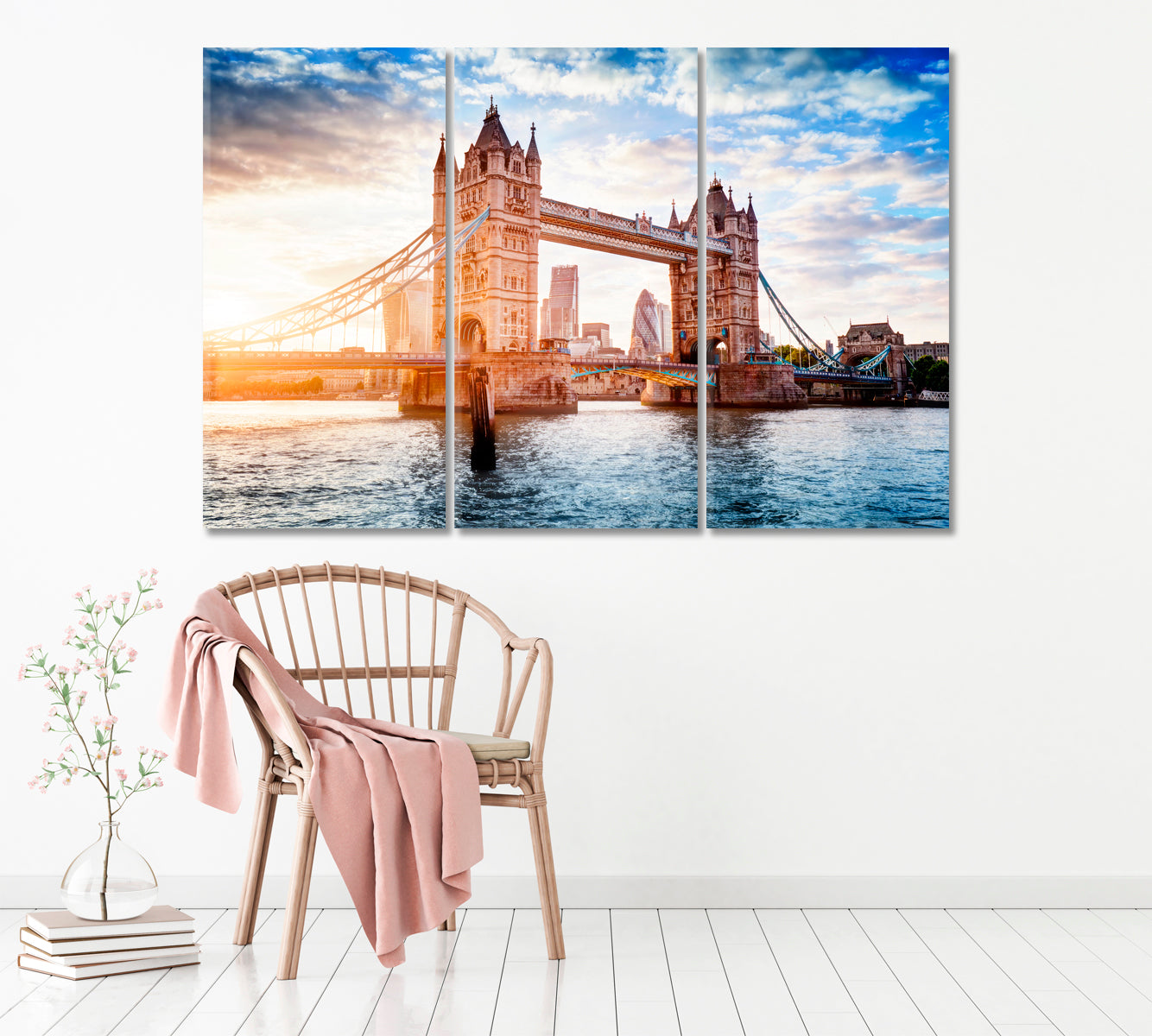 London's Tower Bridge at Sunset Canvas Print ArtLexy 3 Panels 36"x24" inches 