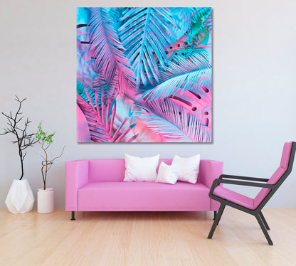 Tropical Palm Leaves in Neon Colors Canvas Print ArtLexy   