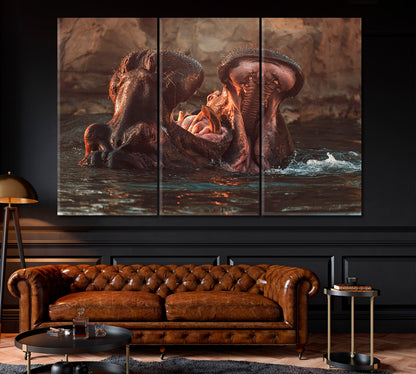 Hippos Canvas Print ArtLexy 3 Panels 36"x24" inches 