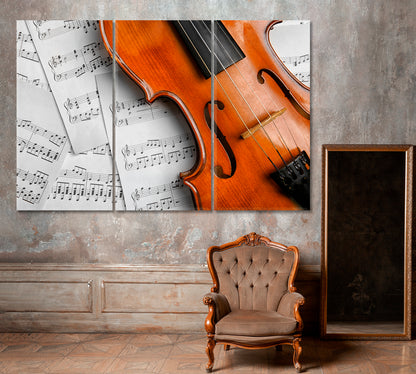 Violin and Music Notes Canvas Print ArtLexy 3 Panels 36"x24" inches 