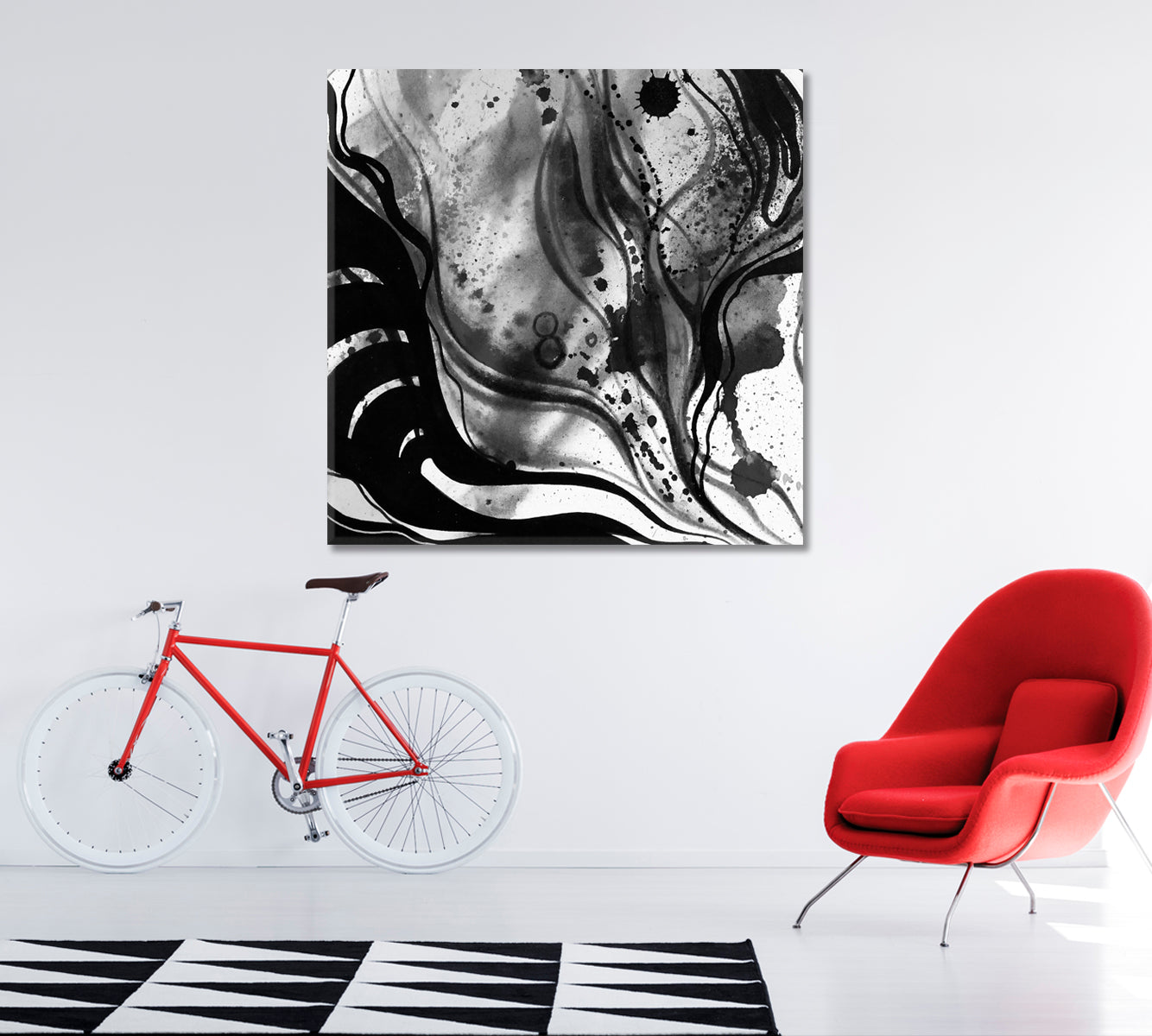 Black and White Abstract Watercolor Lines Canvas Print ArtLexy   