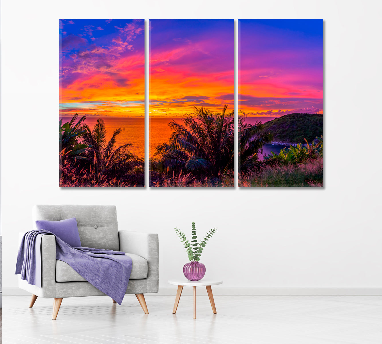 Ya Nui Beach at Beautiful Sunset Phuket Canvas Print ArtLexy 3 Panels 36"x24" inches 