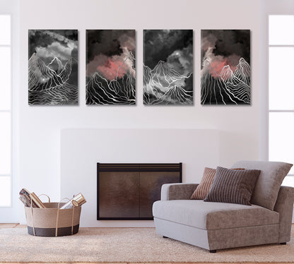Set of 4 Vertical Creative Abstract Line Mountains Canvas Print ArtLexy   