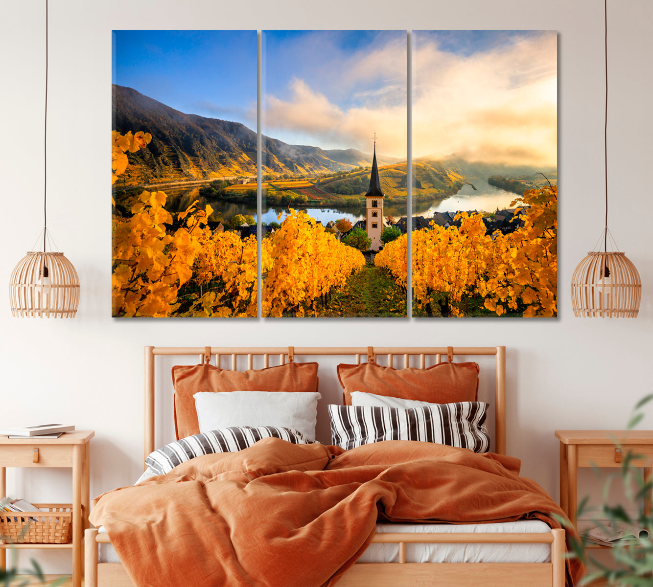 Vineyards In Germany Along River Moselle Canvas Print ArtLexy 3 Panels 36"x24" inches 