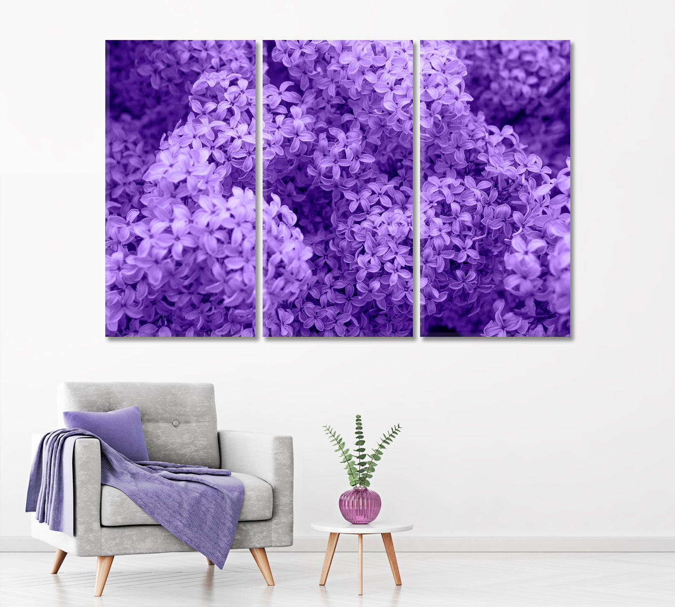Blooming Lilac Flowers Canvas Print ArtLexy 3 Panels 36"x24" inches 