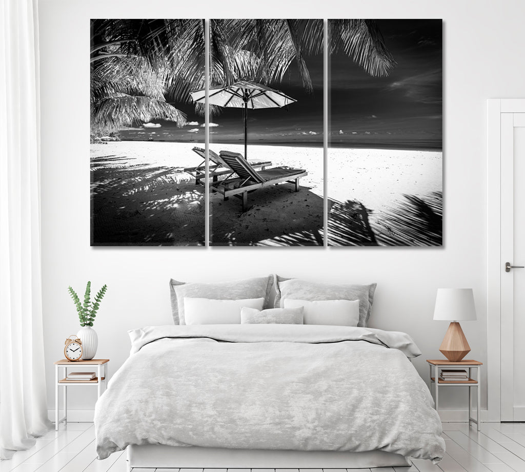 Maldives Paradise Beach Canvas Print ArtLexy 3 Panels 36"x24" inches 
