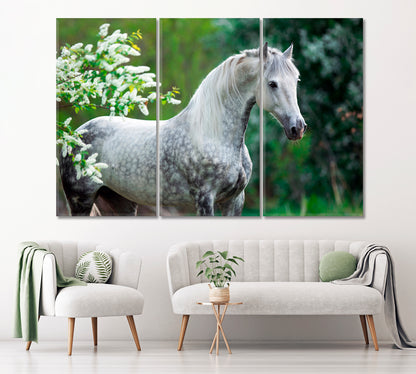 Gray Horse in Flowers Canvas Print ArtLexy 3 Panels 36"x24" inches 