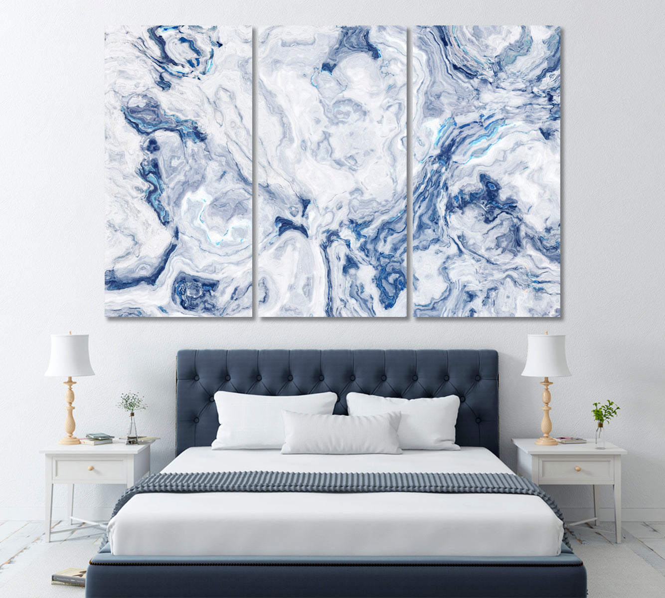 White Marble with Blue Veins Canvas Print ArtLexy 3 Panels 36"x24" inches 