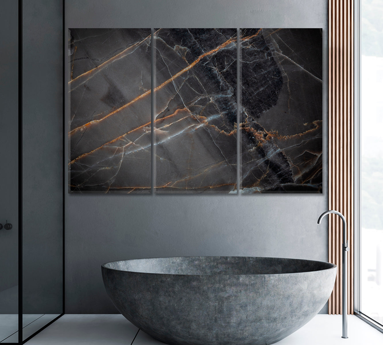 Natural Dark Gray Marble Canvas Print ArtLexy 3 Panels 36"x24" inches 