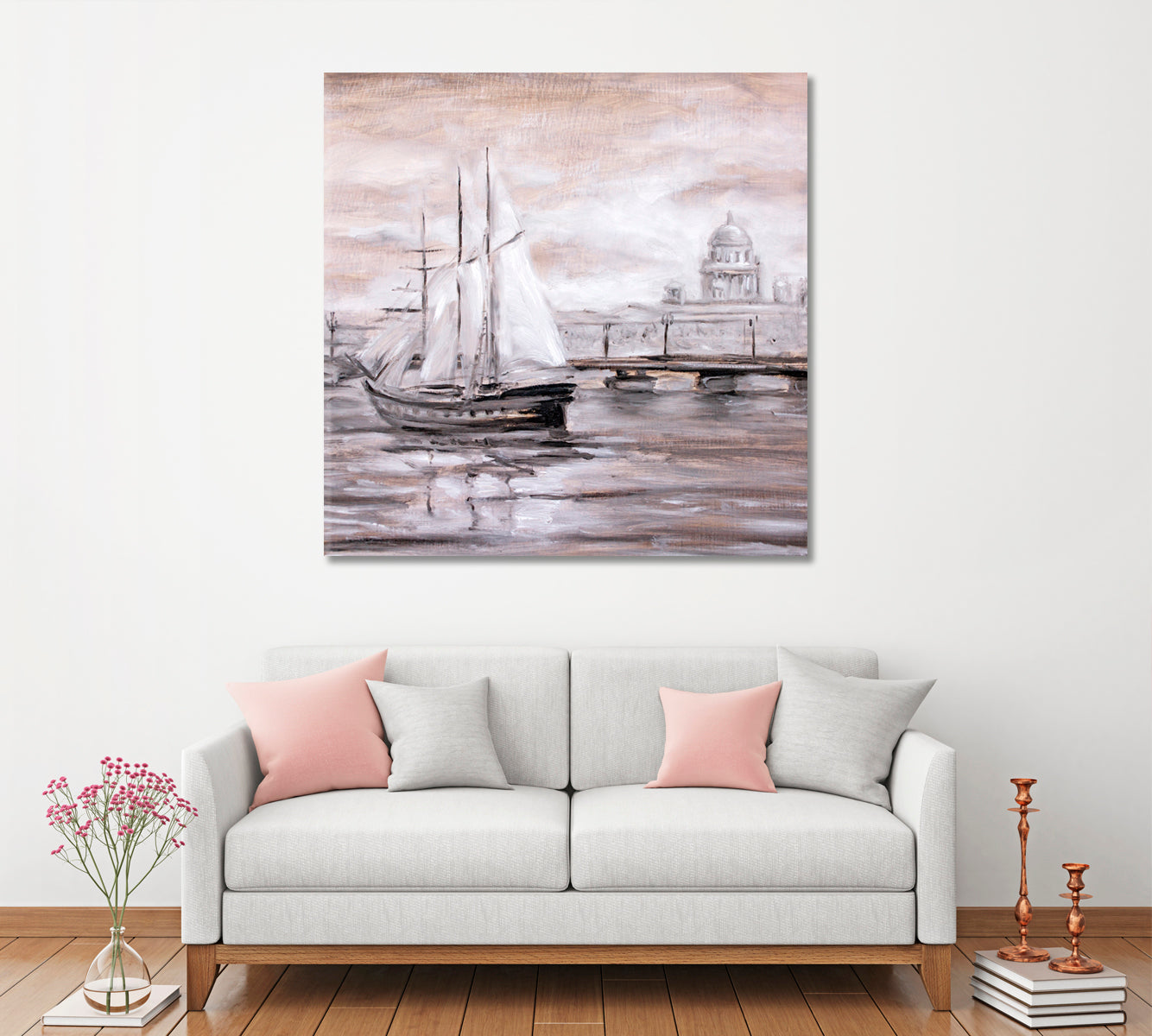 Sailing Boat Near City Canvas Print ArtLexy   