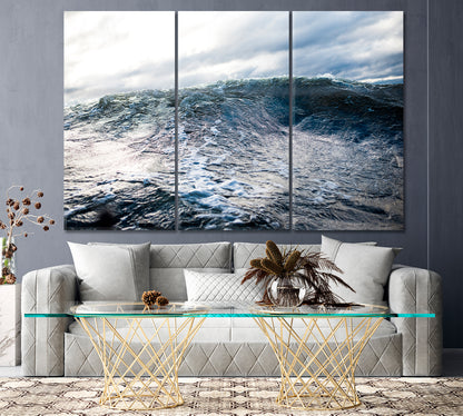 Storm Waves Canvas Print ArtLexy 3 Panels 36"x24" inches 