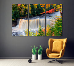 Tahquamenon Falls in Autumn Canvas Print ArtLexy 3 Panels 36"x24" inches 