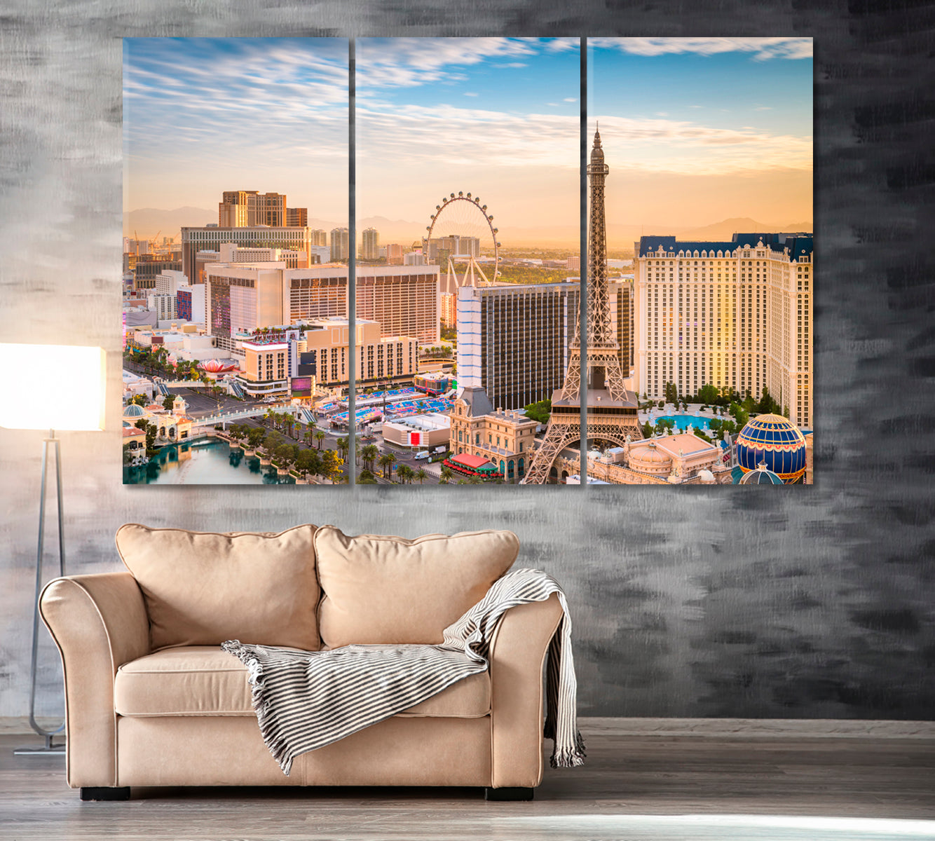 Las Vegas Skyline Canvas Print ArtLexy 3 Panels 36"x24" inches 