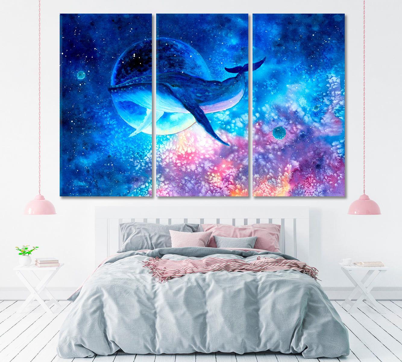 Whale in Space Canvas Print ArtLexy 3 Panels 36"x24" inches 