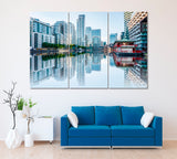 Canary Wharf Business District London Canvas Print ArtLexy 3 Panels 36"x24" inches 