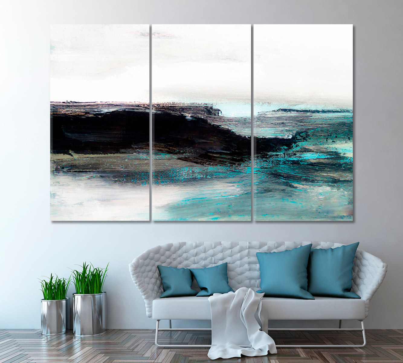 Abstract Sea Landscape Canvas Print ArtLexy 3 Panels 36"x24" inches 