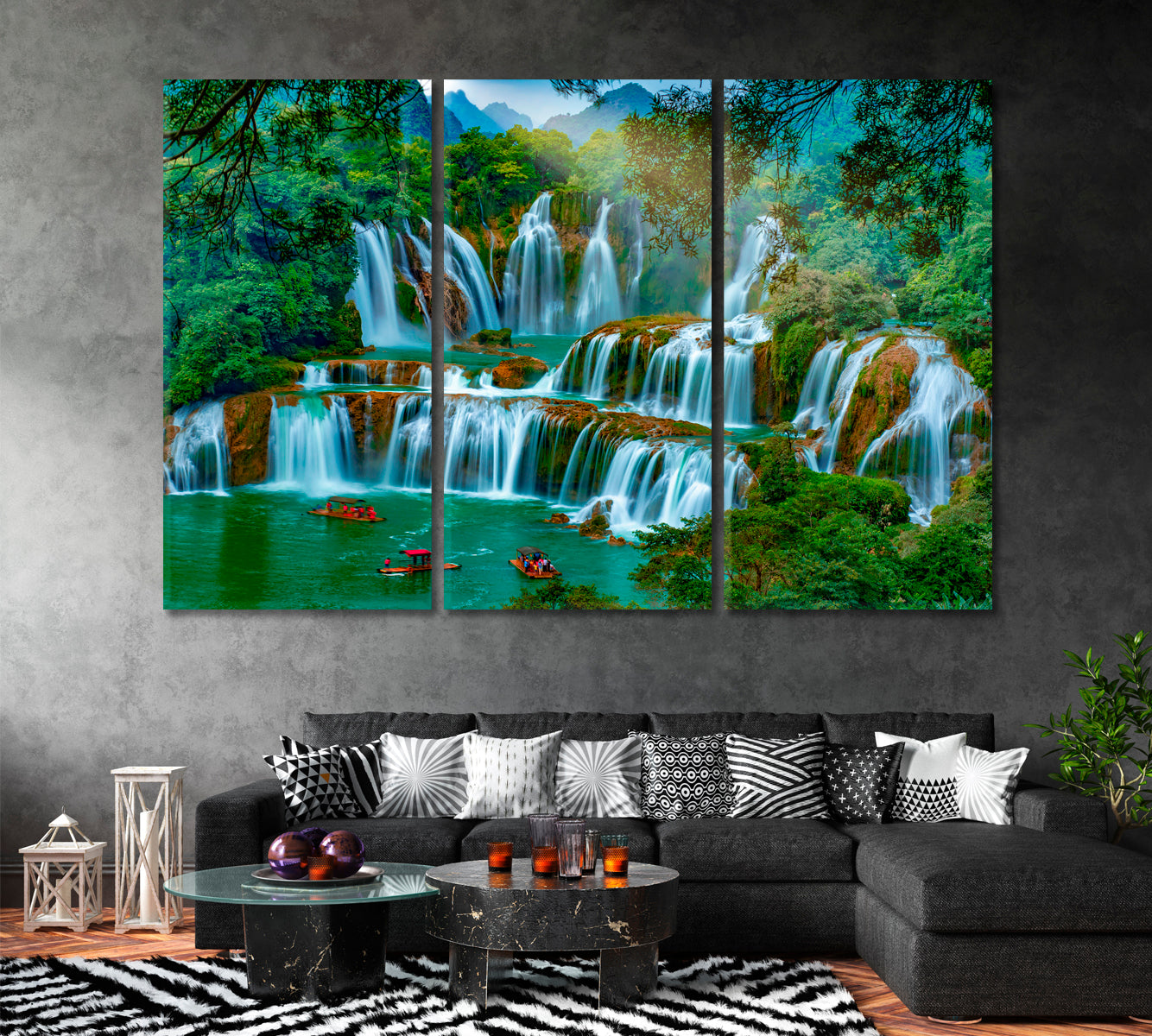 Nanning Detian Waterfall (Ban Gioc Waterfall) Vietnam Canvas Print ArtLexy 3 Panels 36"x24" inches 