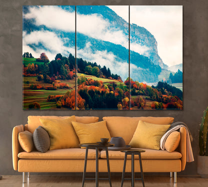 Dolomites in Autumn North Italy Canvas Print ArtLexy 3 Panels 36"x24" inches 