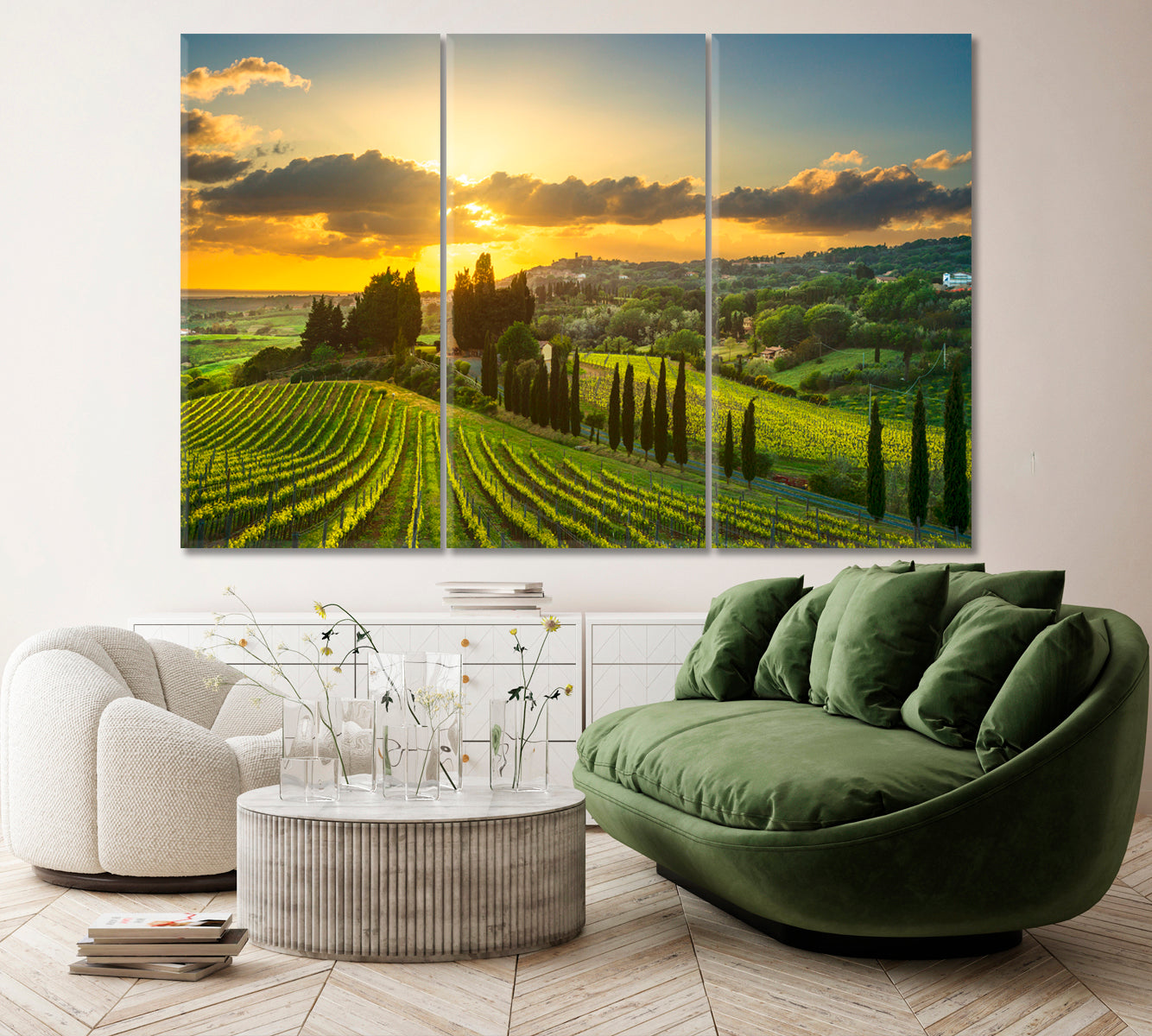 Vineyards Landscape Tuscany Italy Canvas Print ArtLexy 3 Panels 36"x24" inches 