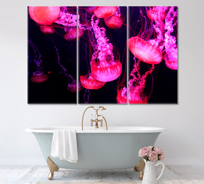 Glowing Jellyfish Canvas Print ArtLexy 3 Panels 36"x24" inches 