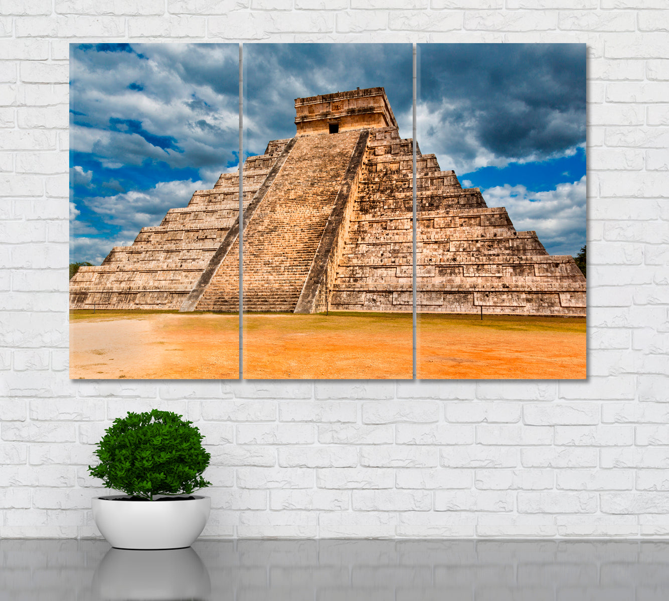 Mayan Pyramid El Castillo Kukulkan Temple Mexico Canvas Print ArtLexy 3 Panels 36"x24" inches 
