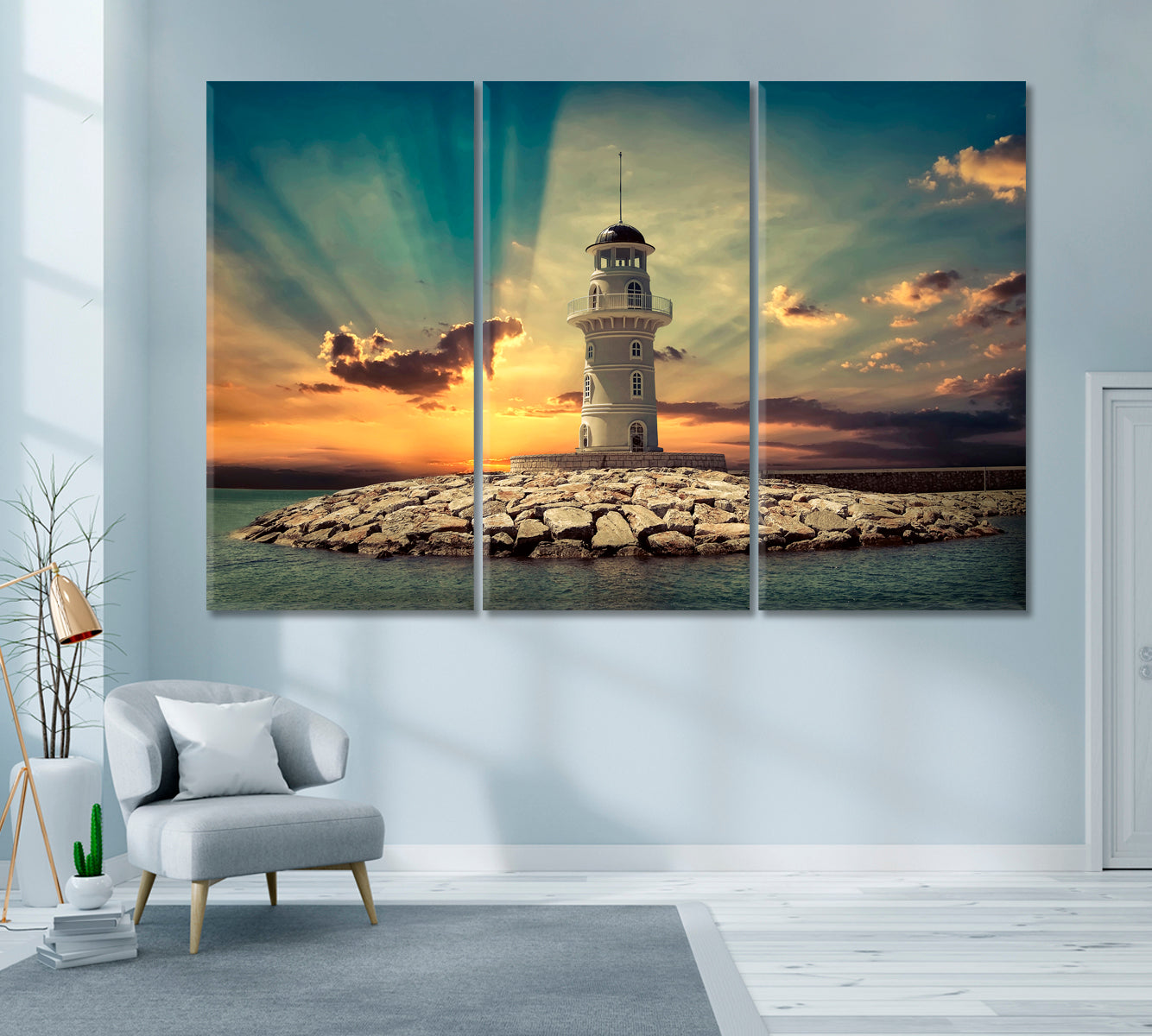 Beautiful Lighthouse Port Alanya Turkey Canvas Print ArtLexy 3 Panels 36"x24" inches 
