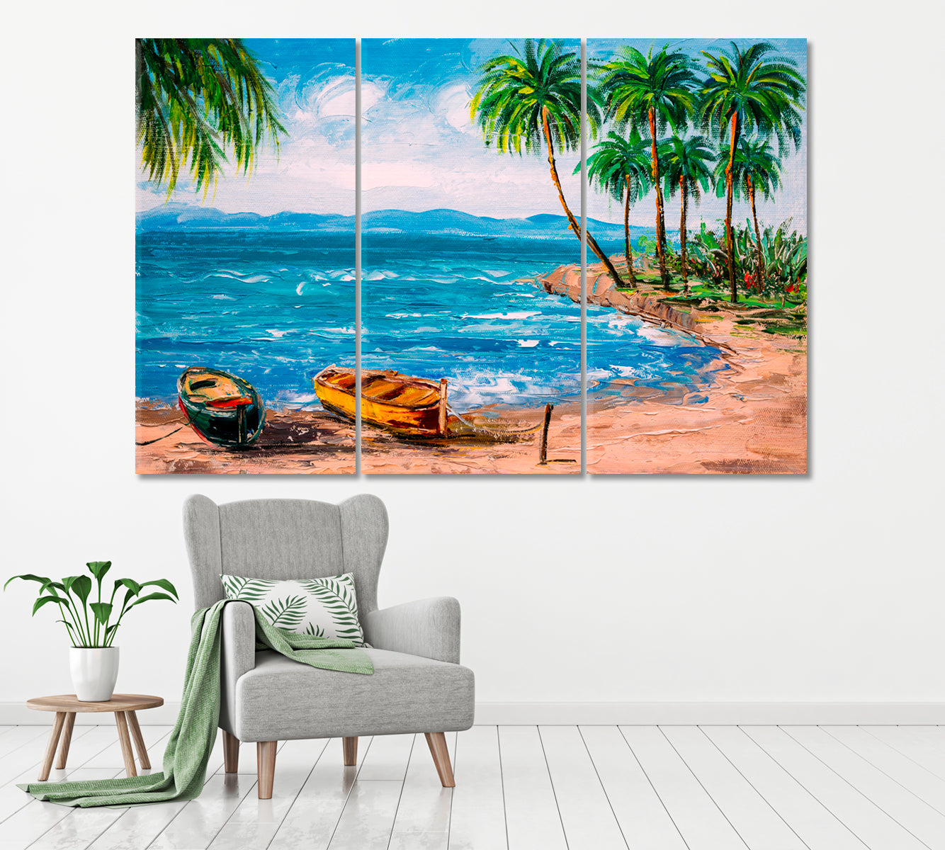 Paradise Tropical Island Beach Canvas Print ArtLexy 3 Panels 36"x24" inches 