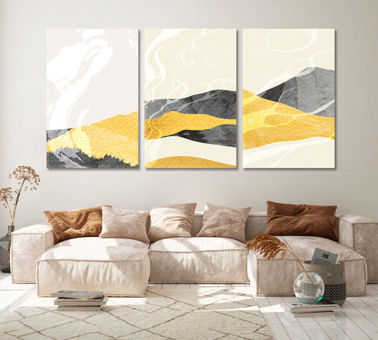 Set of 3 Abstract Mountain Landscape Canvas Print ArtLexy 3 Panels 48”x24” inches 